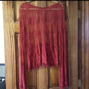 BKE Sheer Red Lace Top